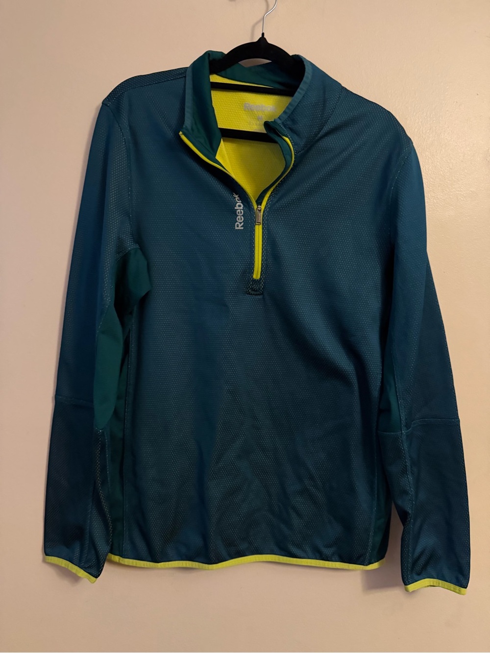 Reebok Women’s Teal Half-Zip Pullover with Neon Yellow Trim
